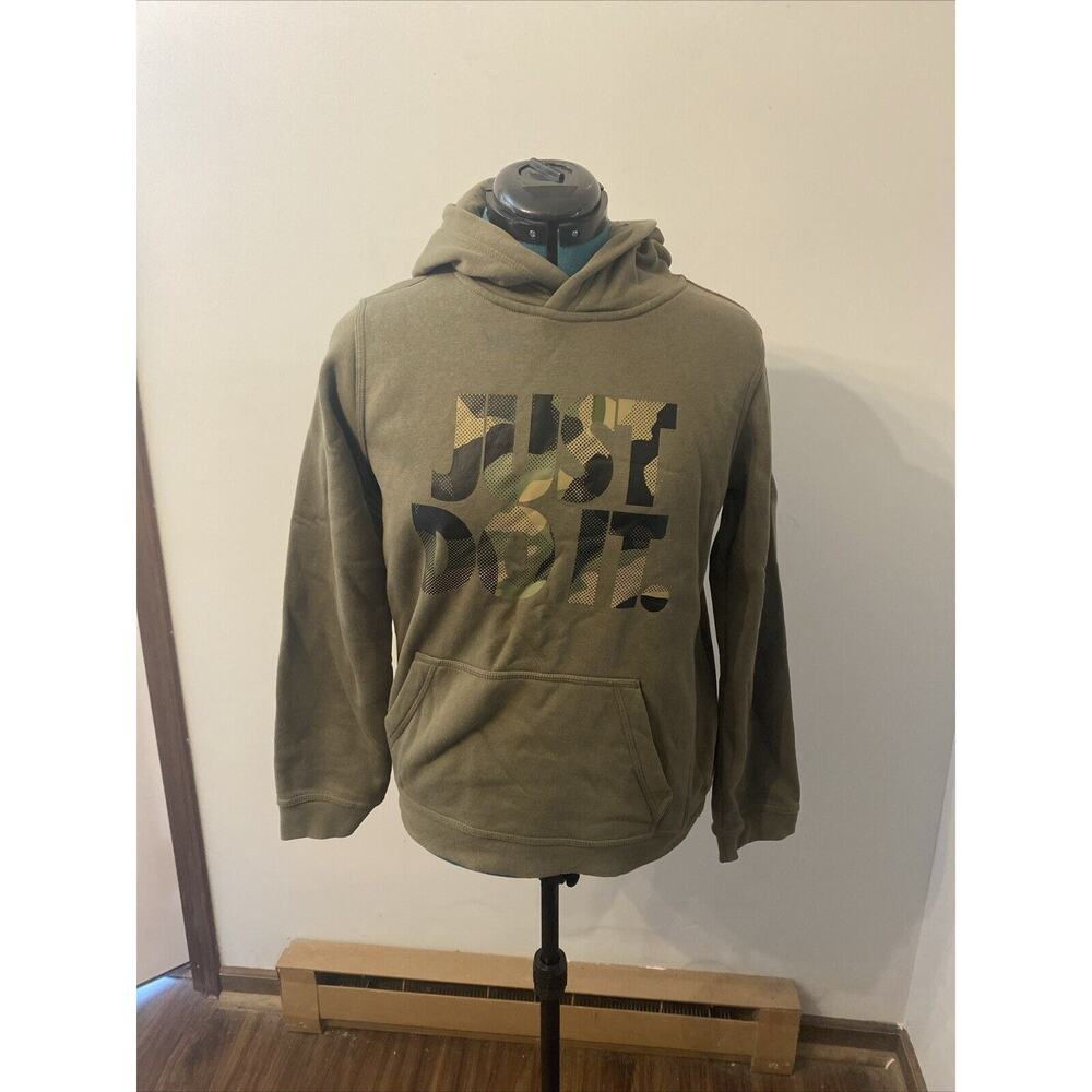 Nike Hoodie Youth Boys Size XL Green Camo Sweater Just Do It Hooded Sweatshirt - Picture 1 of 4